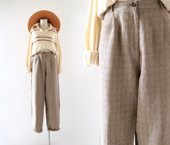 micro plaid linen trousers - 4