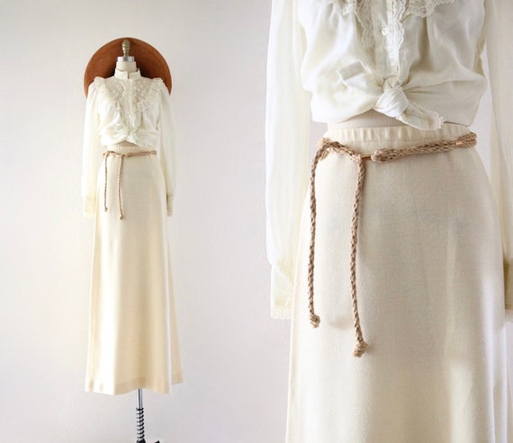70's ivory wool maxi skirt - s