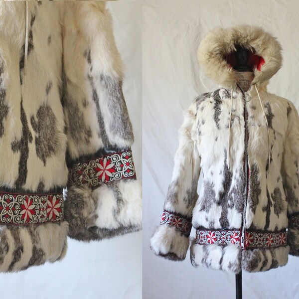 c1970's Vintage Hooded Fur Coat