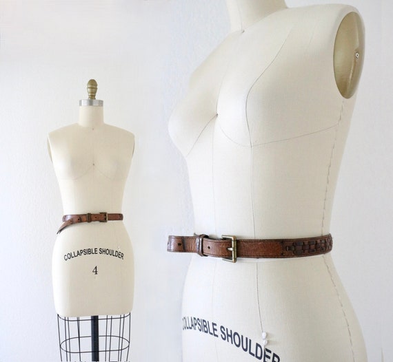 woven leather belt 27-31.5 - vintage 90s y2k brow… - image 1