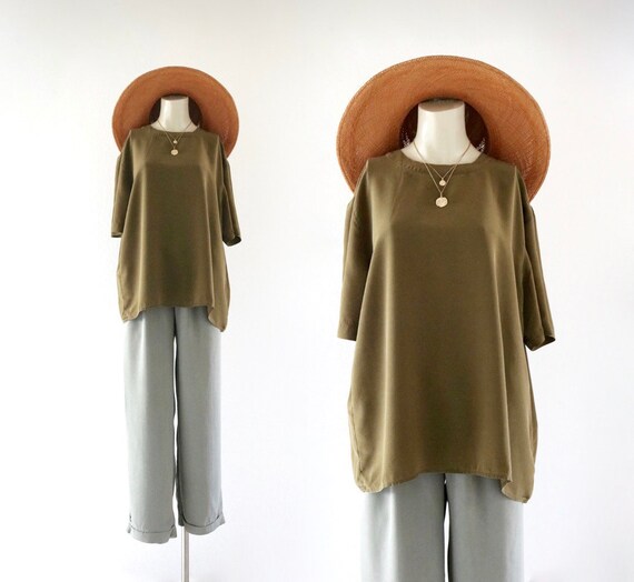 oversized olive silk tee