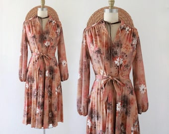 70s terracotta floral dress - m - vintage womens