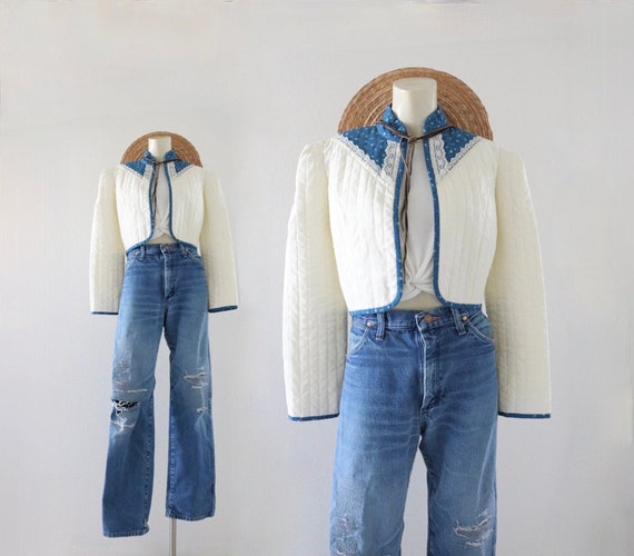 70s quilted crop jacket - s - vintage prairie qui… - image 1