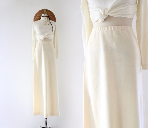 70's ivory wool maxi skirt - s/m
