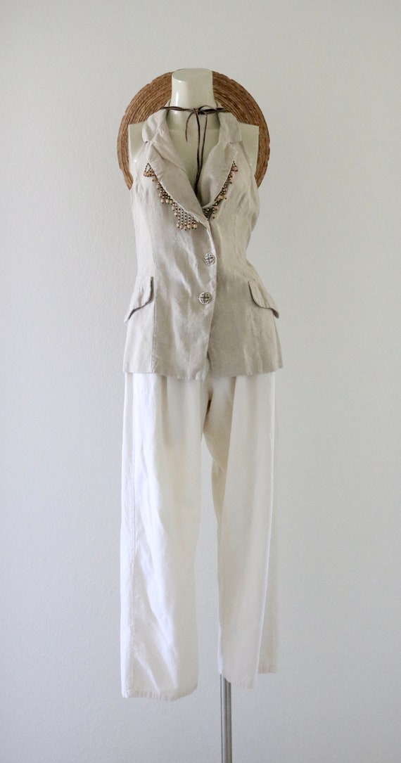 natural beige linen top - s - image 2