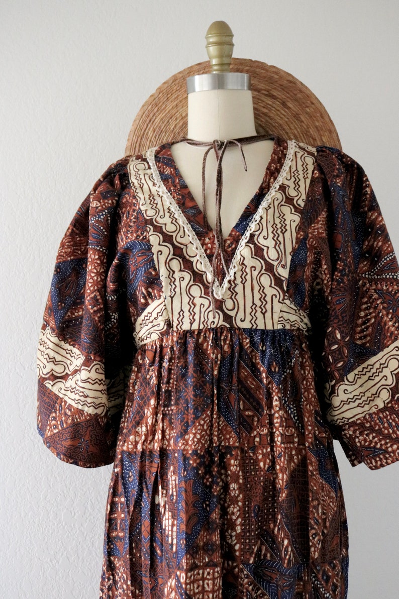 70's cotton block print dress XS image 3