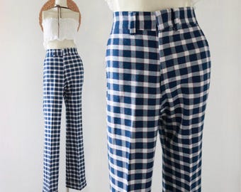 Vintage 70s Check Blue Gray Trouser - Etsy