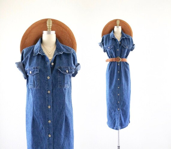 denim chore dress - l
