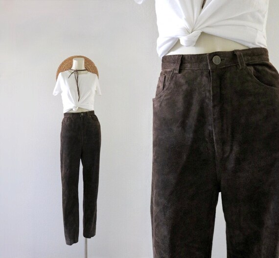chocolate suede leather trousers - 30 - image 1