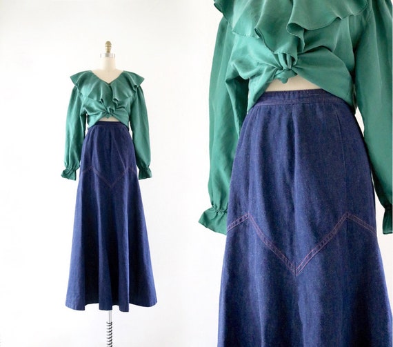 70's denim maxi skirt - 24