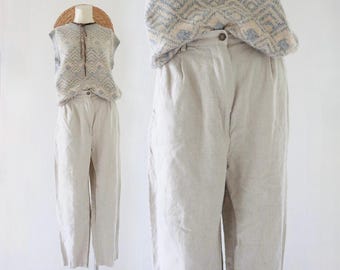 Linen Trousers Natural Beige 90’s～ 90's - Vintage Beige Linen Pants - Made in France - 1,2,3 - Etsy