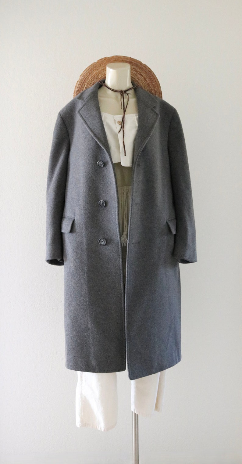 charcoal wool oversized coat vintage 80s 90s unisex mens womens gray trench jacket overcoat image 2