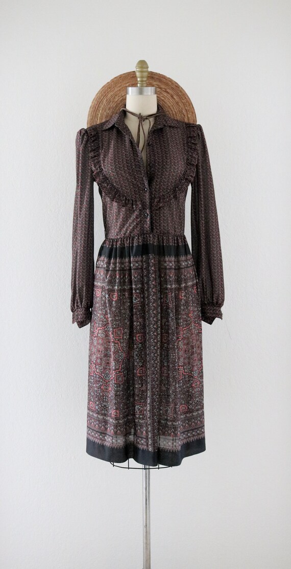 sheer 70's print dress - m - image 2