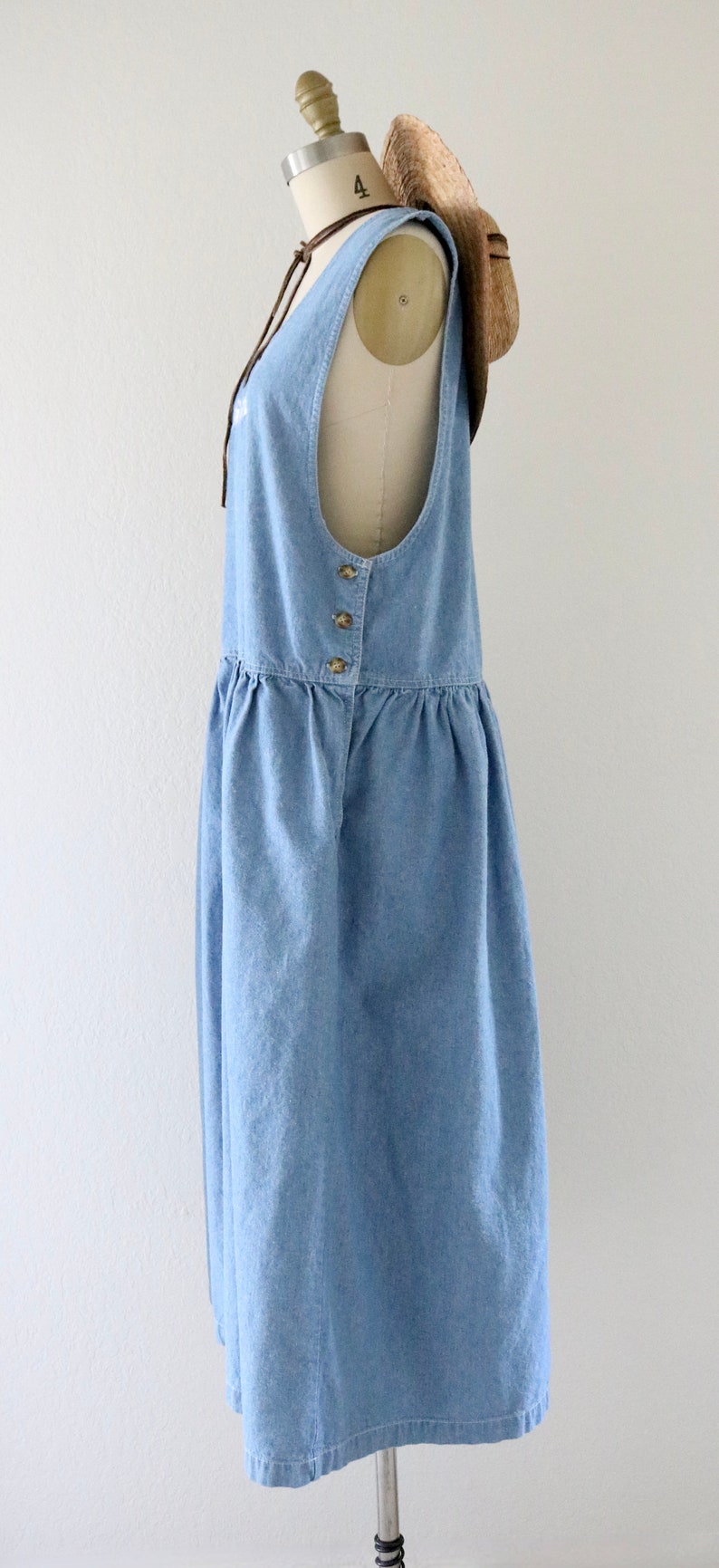 embroidered denim jumper dress m vintage blue jean floral cute cottage cottagecore size medium womens 90s y2k maxi image 5