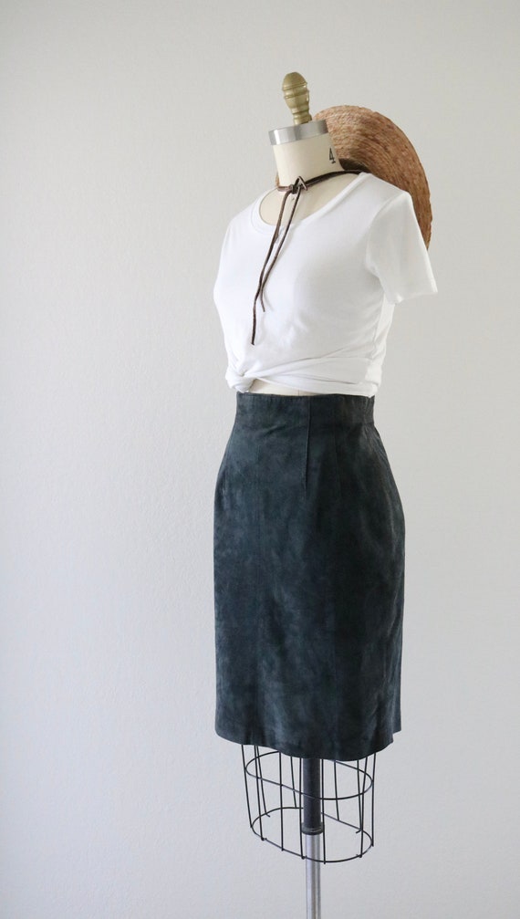jade suede skirt - 27 - vintage 90s y2k dark gree… - image 4