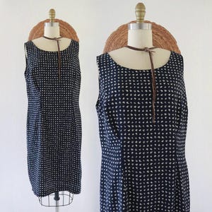 micro print shift dress - m - vintage 90s y2k navy dark blue medium print womens summer sun sleeveless dress
