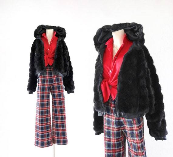 hooded faux fur crop jacket - m