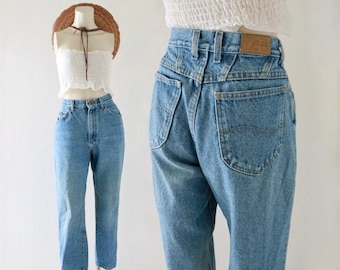 USA high waist LEE jeans - 27 - distressed vintage 90s womens blue jean denim pants high waisted flat front casual