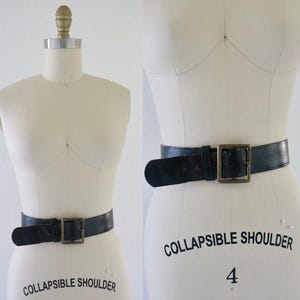 worrrn 60s 70s black leather belt - 30.5-34 - unisex mens womens boho hippie wide distressed