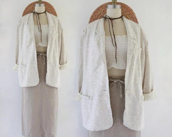 Chaqueta de lino imperfecta - (ver detalles) Blazer vintage de mujer color beige de los años 80