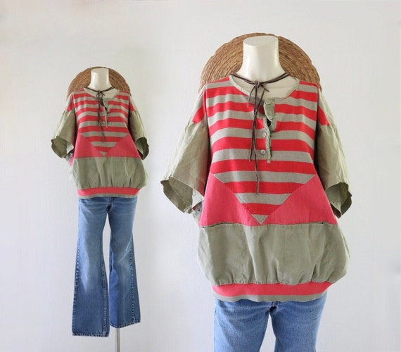 80s stripe top - vintage womens - image 1