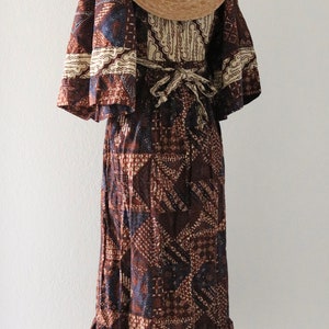 70's cotton block print dress XS image 6