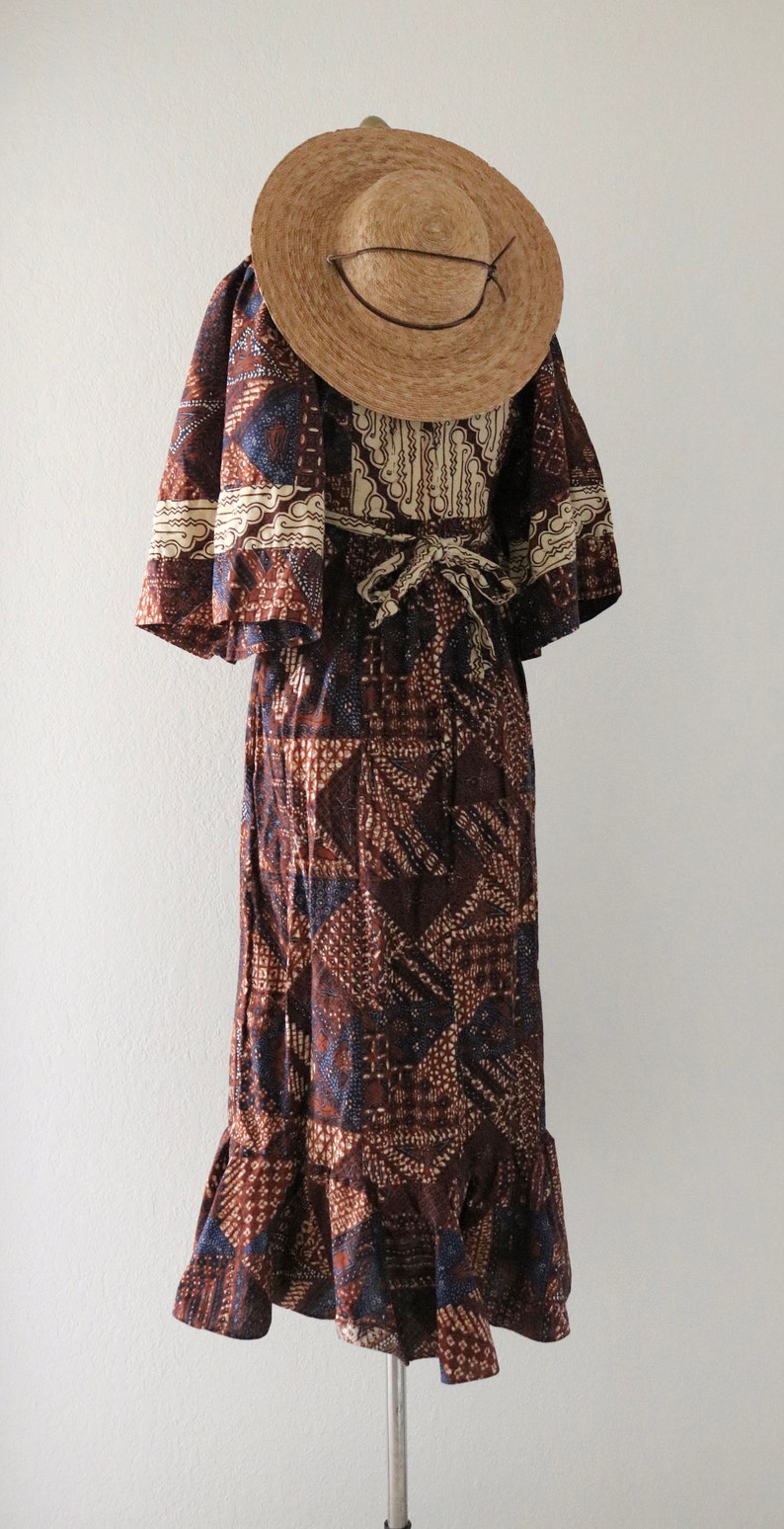 70's cotton block print dress XS image 6