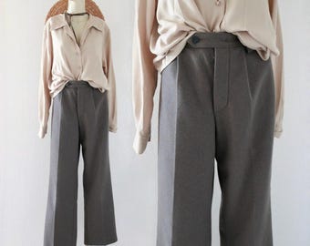 button fly wool military trousers - 30.5 - vintage green pants