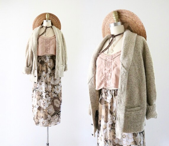 marled beige wool cardigan