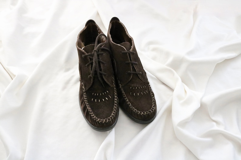 chocolate suede moccasin boots 8.5 image 2