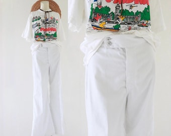 70s white wrangler flares - 27 - vintage 1970s womens white wranglers bell bottoms boot cut high waist waisted size small boho hippie