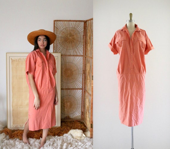 oversized coral shirt dress