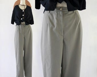 Pantalones de talle alto color oliva - 29 - estilo vintage de los 90, pantalones clásicos de mujer de corte recto verde, minimalistas