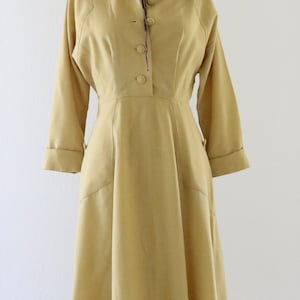 40s marigold wool dress - 4 - vintage forties womens long sleeve mid century small gold yellow dolman dress