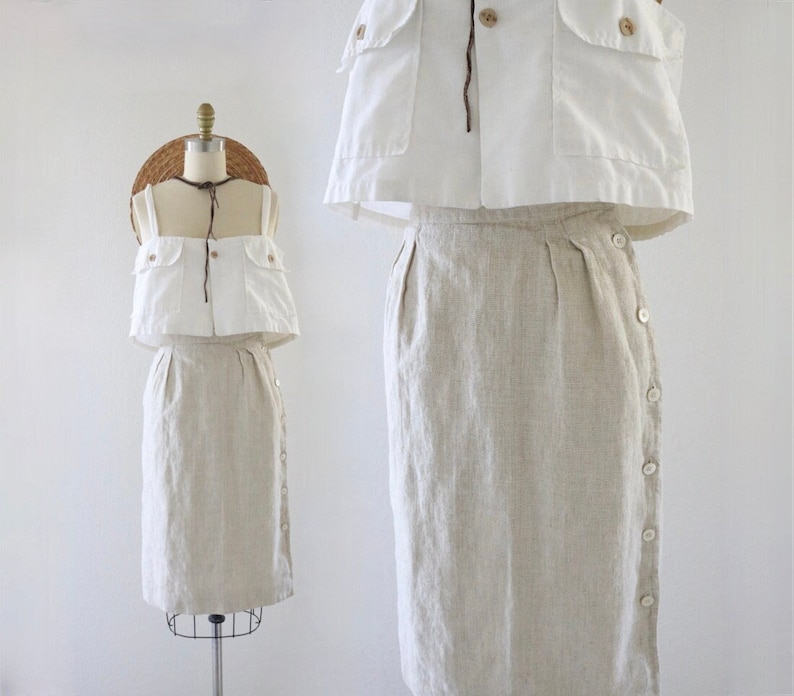 natural linen button skirt 24 image 1