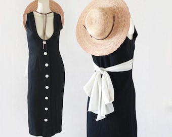 Vestido negro con botones y lazo grande en la espalda - XS