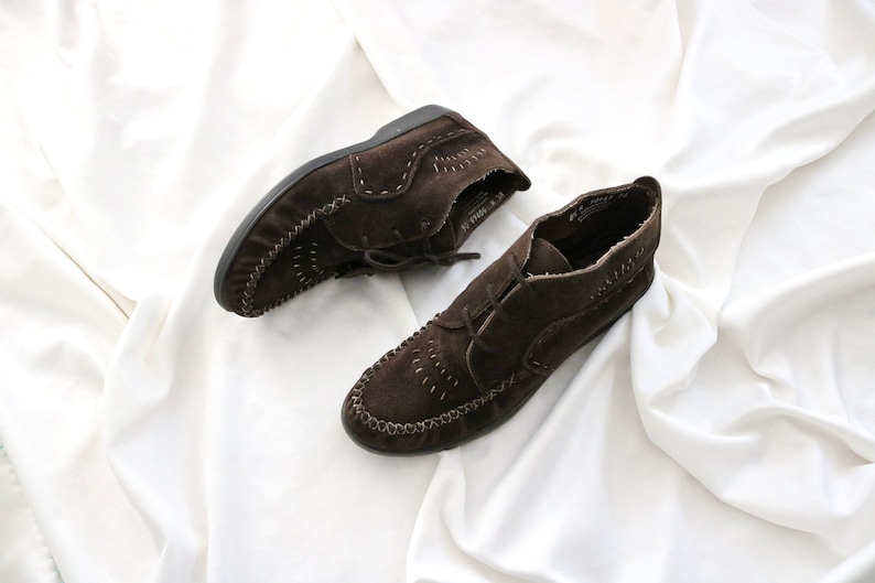 chocolate suede moccasin boots 8.5 image 1