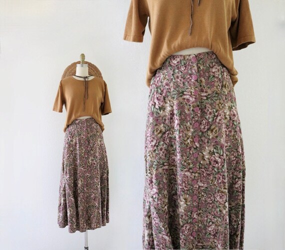 botanical button maxi skirt - 27-28 - vintage 90s… - image 1