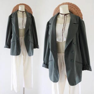 moss library jacket - m - vintage 90s 1990s brown womens size medium green long sleeve light lightweight minimal academia blazer