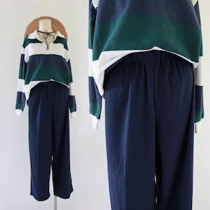 navy lounge trousers - 28-36 - vintage 90s y2k dark blue womens elastic simple comfortable basic minimal pants small medium