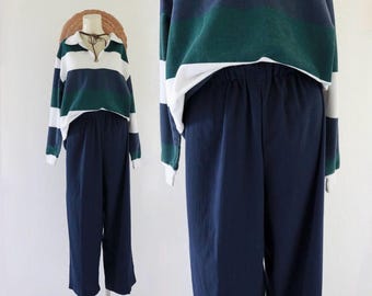 navy lounge trousers - 28-36 - vintage 90s y2k dark blue womens elastic simple comfortable basic minimal pants small medium