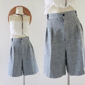 high waist woven shorts - 31.5 - vintage womens gray Bermuda high waist waisted