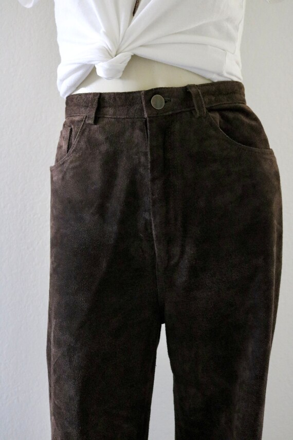 chocolate suede leather trousers - 30 - image 3