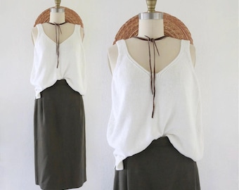 white ramie knit - vintage 90s womens