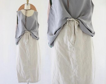 linen maxi skirt - 35-37 waist - vintage womens