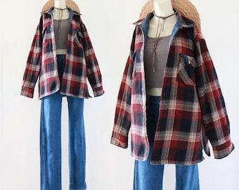 insulated wool flannel jacket - vintage 90s y2k blue unisex mens plaid rustic camping cabin shacket