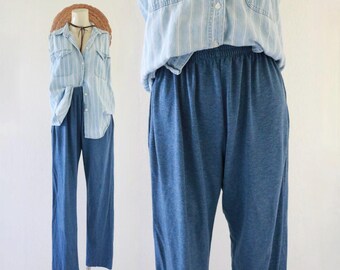 casual knit trousers - s - vintage 90s 1990s womens soft blue comfortable casual size small lounge relaxed pants