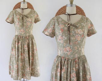 Vestido vintage de algodón Laura Ashley - Talla 10 - Años 90 para mujer