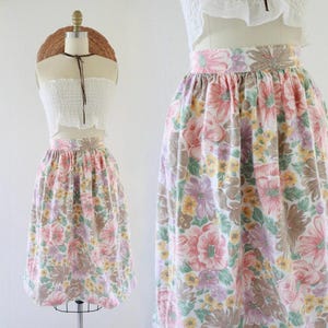 botanical midi skirt - 30-33 - vintage 90s 1990s cute cottage cottagecore floral medium cute flower flowers