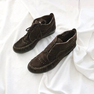 chocolate suede moccasin boots 8.5 image 3